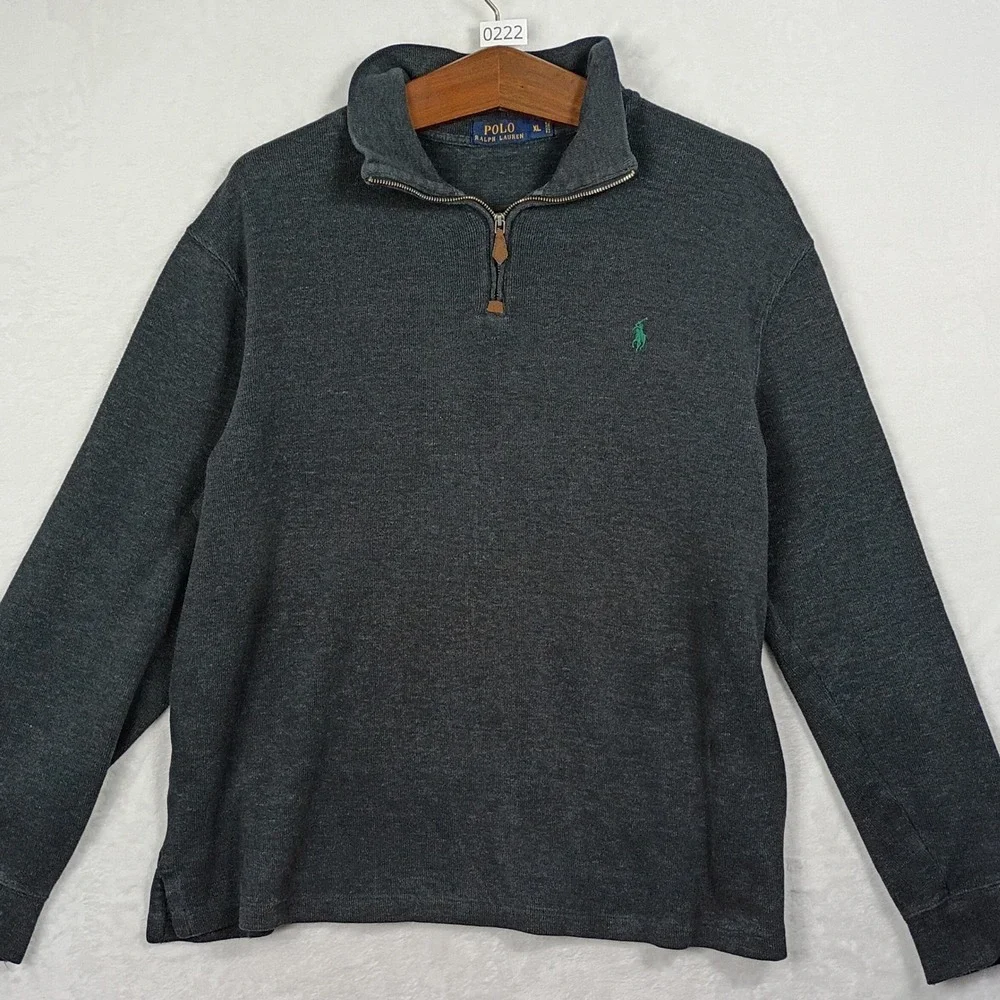 Polo Ralph Lauren Men XL Quarter Zip Pullover Sweater Charcoal Grey Heather Pony